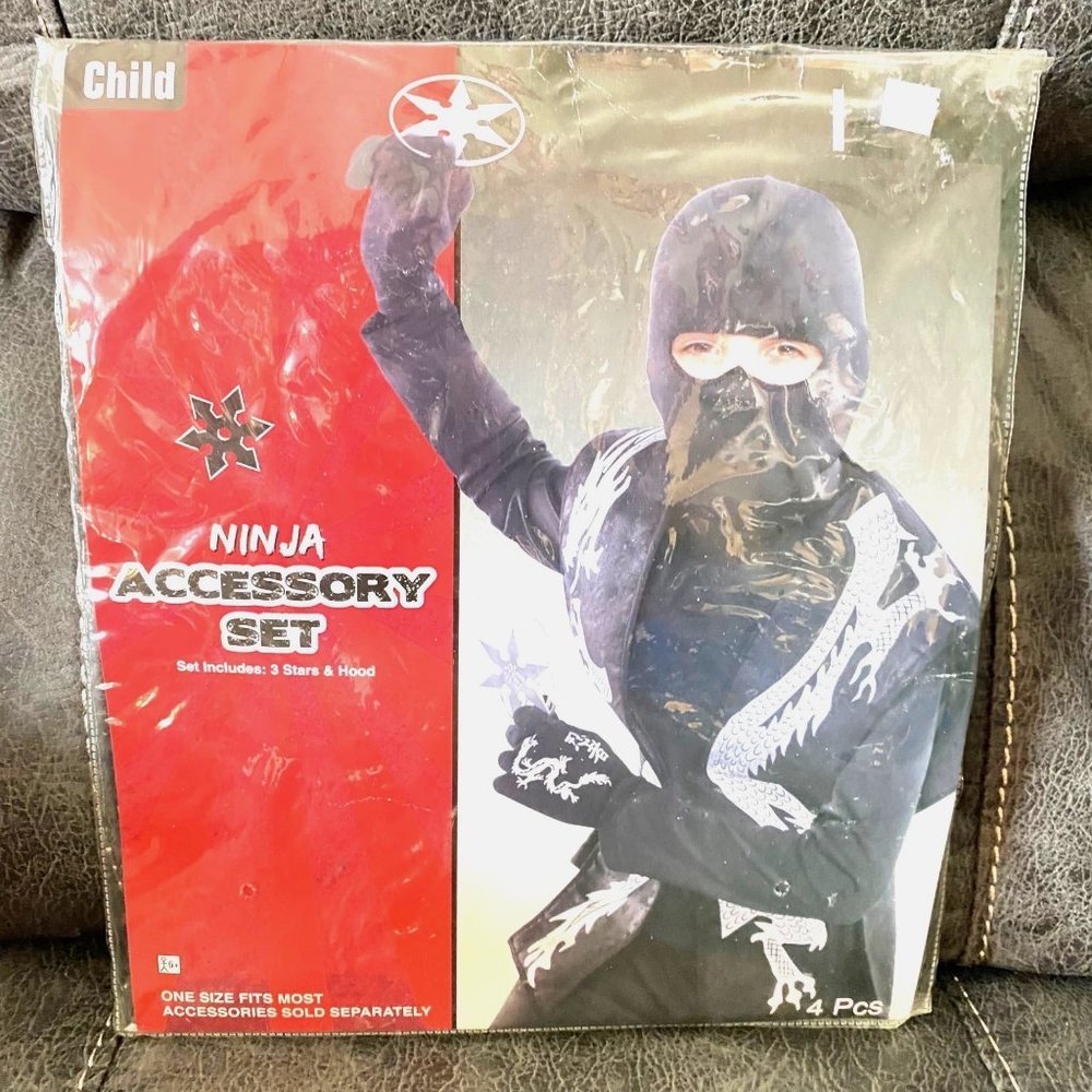 Ninja Child Costume Accessory Kit NEW Hood Mask 3 Stars OSFM Halloween Dress‎ Up